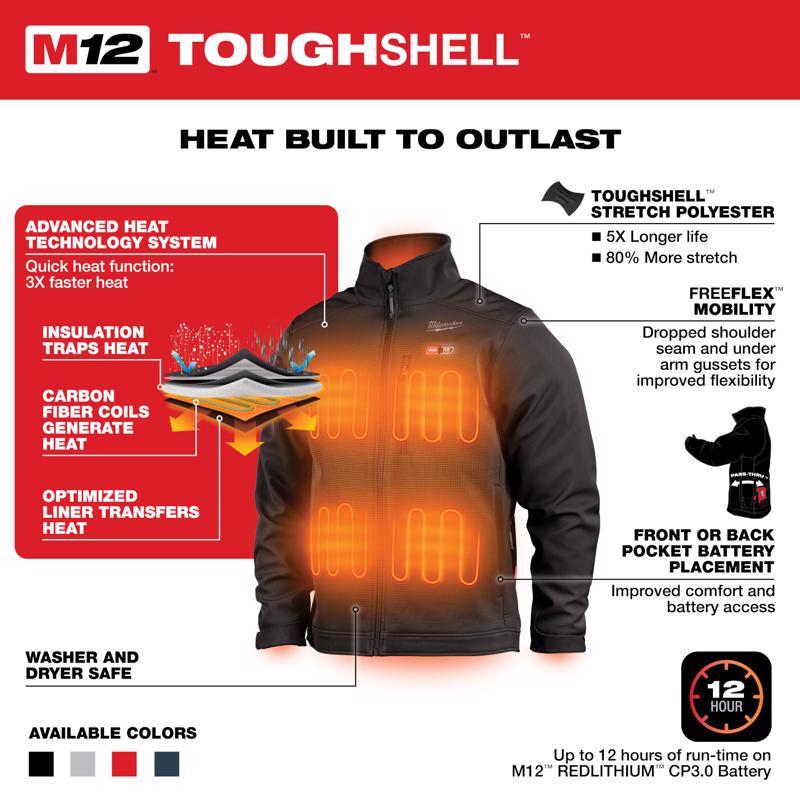 Milwaukee M12 Toughshell M Long Sleeve Men's Full-Zip Heated Jacket with Charger/Power Source Only B