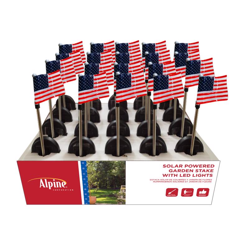 Alpine Solaris Multicolored Acrylic/Metal 34 in. H USA Flag Outdoor Garden Stake, Pack of 20
