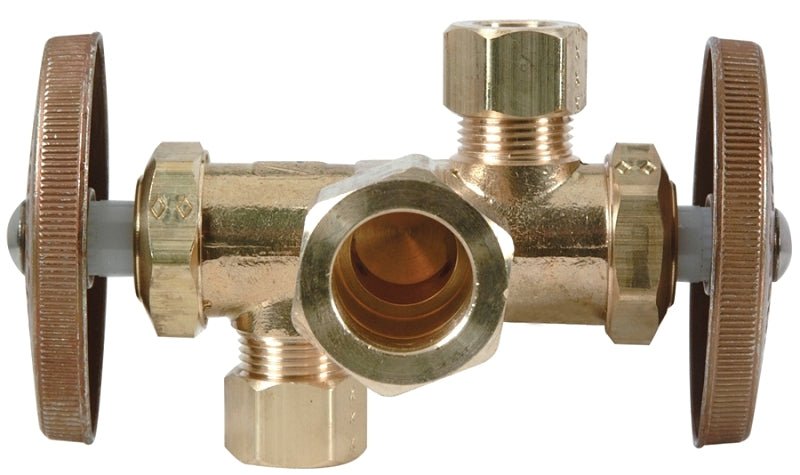 BrassCraft CR1900DVXR Stop Valve, 1/2 x 3/8 x 1/4 in Connection, Compression, 125 psi Pressure, Brass Body, 4-1/2 in L