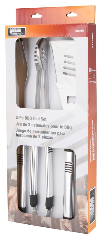 Omaha SHE94031L-B Barbecue Tool Set with Handle and Hanger, 1.9 mm Gauge, Stainless Steel Blade, Stainless Steel