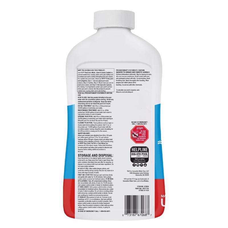 HTH Pool Care Liquid Metal & Stain Control 32 oz, Pack of 4