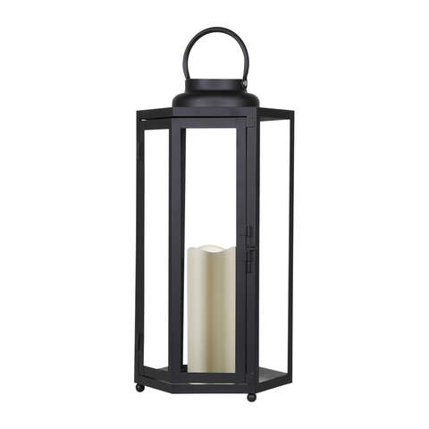 Alpine 18 in. Glass/Plastic Decorative Black Flameless Lantern, Pack of 2