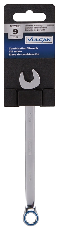 Vulcan MT6547905 Combination Wrench, Metric, 9 mm Head, Chrome Vanadium Steel, Silver
