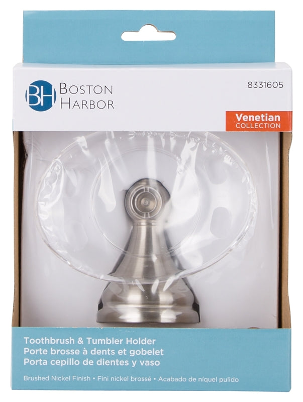 Boston Harbor L5057P-13B-10-3L Toothbrush/Tumbler Holder, Acrylic/Zinc, Brushed Nickel, Wall Mounting
