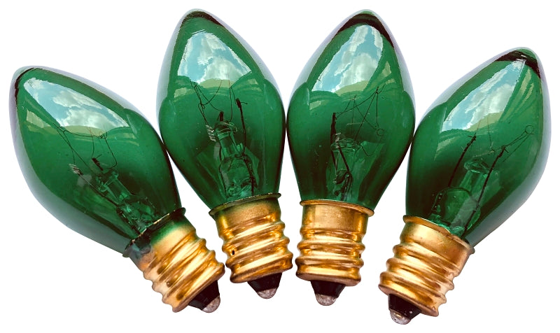 Hometown Holidays 19115 Light Bulb, 5 W, Candelabra Lamp Base, Incandescent Lamp, Transparent Green Light, Pack of 25