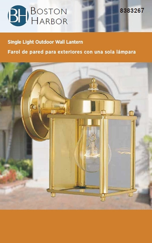 Boston Harbor 4000NH-2-3L Outdoor Wall Lantern, 120 V, 60 W, Steel Fixture, Polished Brass Fixture