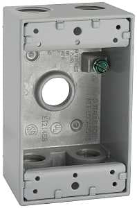 Hubbell 5322-0 Weatherproof Box, 18.3 cu-in, 5-Outlet, 1-Gang, Powder-Coated, Aluminum, Gray