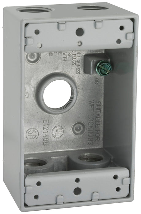 Hubbell 5322-0 Weatherproof Box, 18.3 cu-in, 5-Outlet, 1-Gang, Powder-Coated, Aluminum, Gray