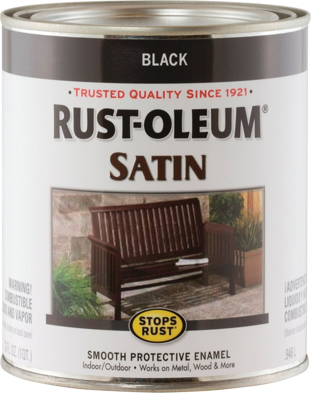 Rust-Oleum 7777502 Enamel Paint, Satin Sheen, Black, 1 qt, Can, 60 to 100 sq-ft/qt Coverage Area