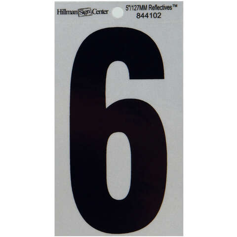 HILLMAN 5 in. Reflective Black Vinyl Self-Adhesive Number 6 1 pc, Pack of 6