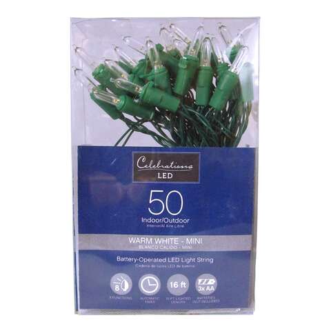 Celebrations Blue LED Mini Warm White 50 ct String Christmas Lights 16 ft., Pack of 12