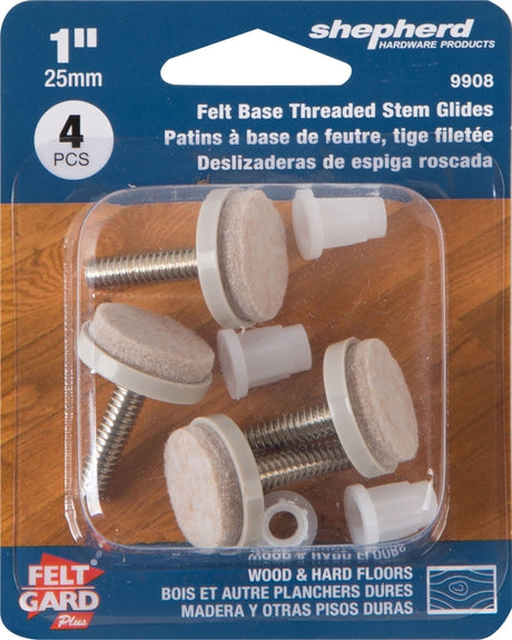 Shepherd Hardware FeltGard Series 9908 Furniture Pad, Round, 1 in Dimensions, 75 lb, Felt/Metal, Almond, 4/PK, Pack of 6