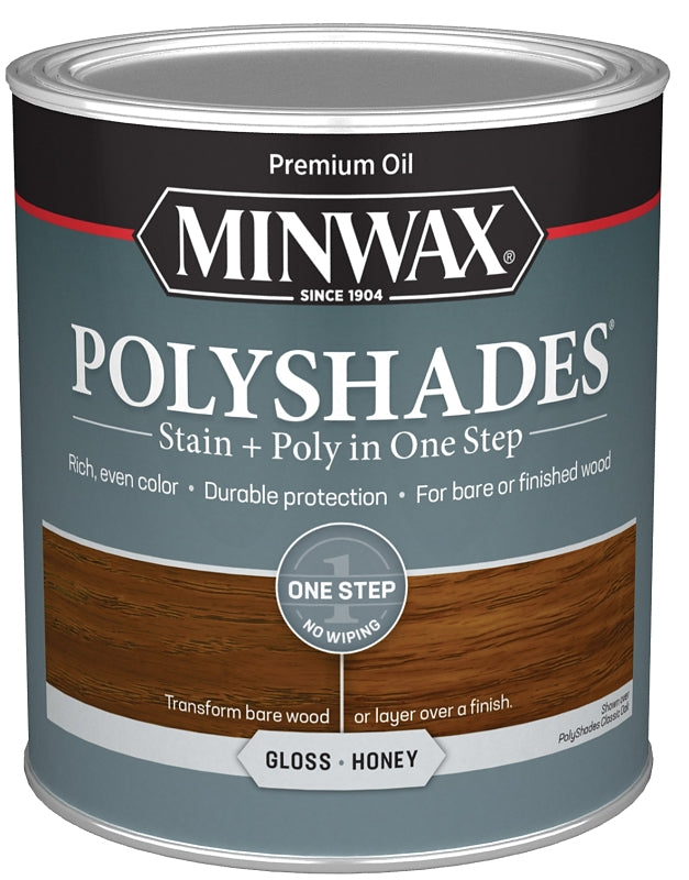 Minwax 614960444 Waterbased Polyurethane Stain, Gloss, Liquid, Honey, 1 qt, Pack of 4