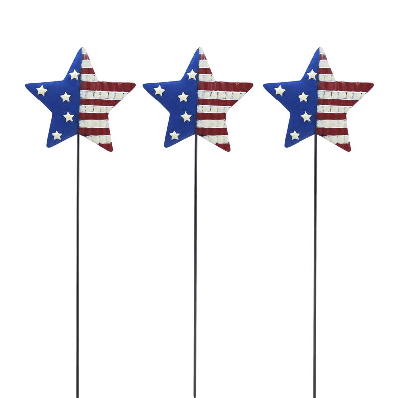 Alpine USA Star Red, White, Blue Metal 24 in. H Outdoor Garden Stake, Pack of 18