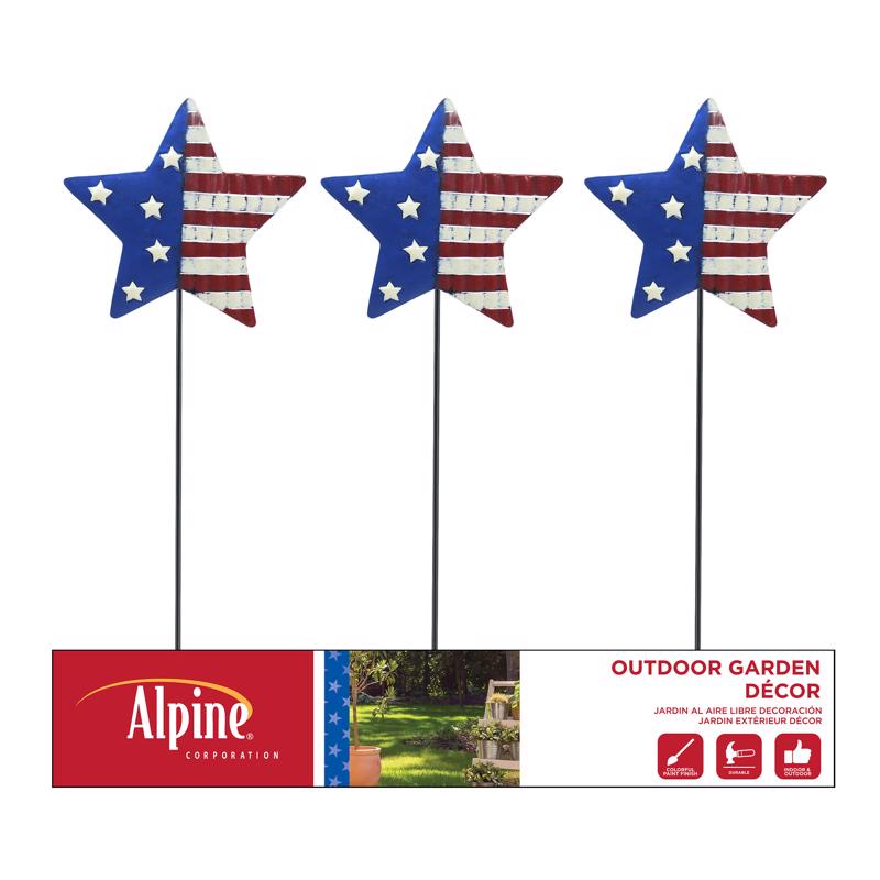 Alpine USA Star Red, White, Blue Metal 24 in. H Outdoor Garden Stake, Pack of 18
