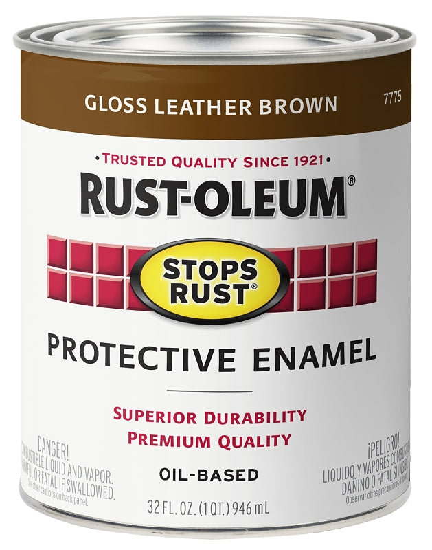 Stops Rust 7775502 Enamel Paint, Oil Base, Gloss Sheen, Leather Brown, 1 qt, Can, 50 to 90 sq-ft/qt Coverage Area