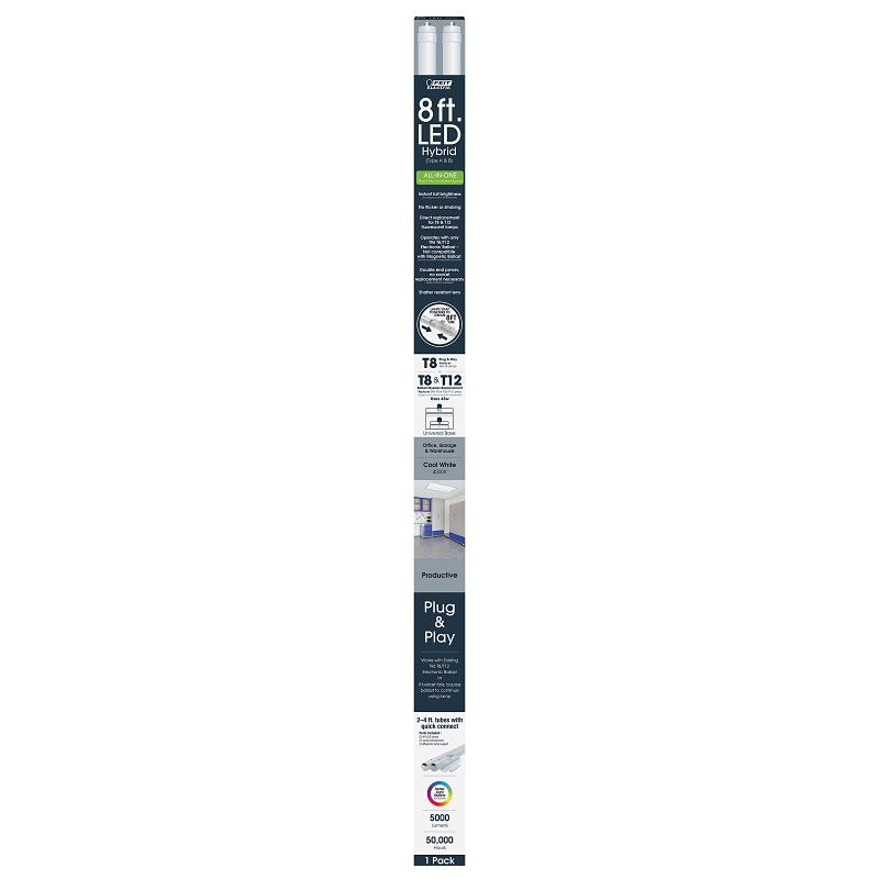 Feit Electric T96/840/AB/LED LED Lamp, Dual-Mode, Linear, 5200 Lumens, 43 W, T8/T12 Lamp, 75 W Equivalent, Daylight