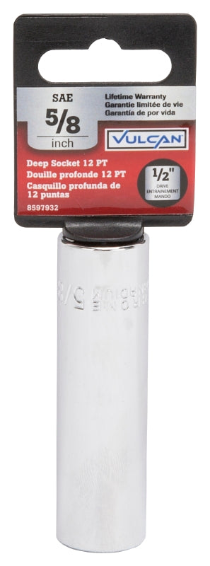 Vulcan MT6527410 Drive Socket, 5/8 in Socket, 1/2 in Drive, 12-Point, Chrome Vanadium Steel, Chrome