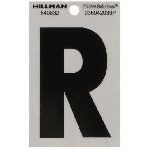 HILLMAN 3 in. Reflective Black Vinyl Self-Adhesive Letter R 1 pc, Pack of 6