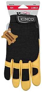 KincoPro 101-XL Safety Gloves, XL, Gold, Men's, Wing Thumb, Hook and Loop, Polyester/Spandex, Deerskin Leather Palm