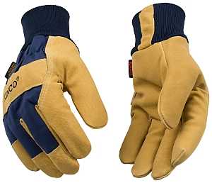 Heatkeep 1926KW-XL Gloves, Men's, XL, Angled Wing Thumb, Easy-On, Elastic Knit Wrist Cuff, Blue/Golden