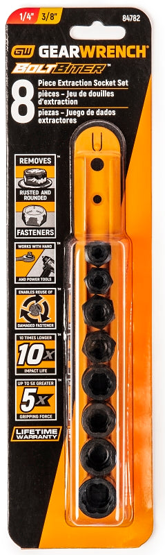 GearWrench 87911 Bolt Biter Series Socket Set, Chrome Molybdenum Alloy, Black Oxide, Includes: Socket Rail