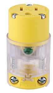 Eaton 515CLTY-F Lighted Connector, 2-Pole, 15 A, 125 VAC, Screw, NEMA: 5-20R, Yellow