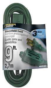 PowerZone OR780609 Extension Cord, 16 AWG Cable, 9 ft L, 125 V, Green