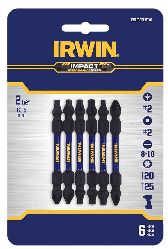 Irwin IWAF32DEMIX6 Double-End Bit Set, Phillips, Square Drive, 1/4 in Shank, 2-3/8 in L, Steel