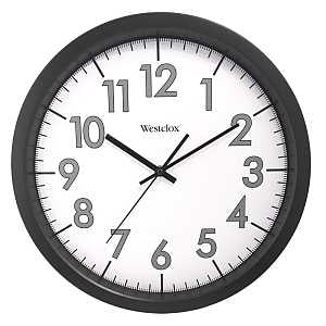 Westclox 32067 Clock, 14 in Dia, Round, Black Frame, Plastic Clock Face, Analog, Glass Lens