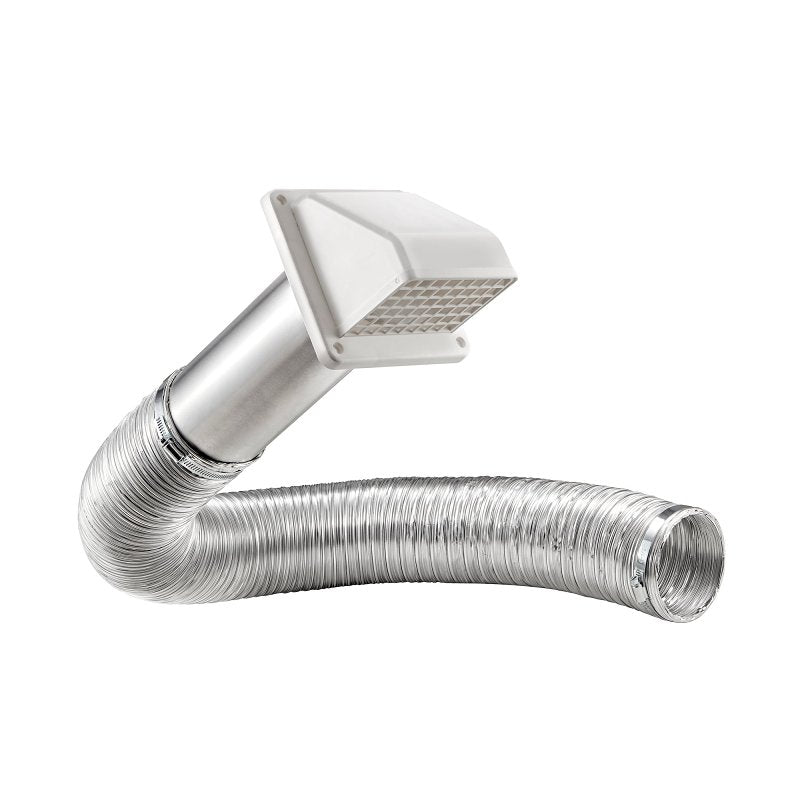 Lambro 1375W-R Wall Hood Vent Kit, Plastic, White, Includes: (2) 4 in Metal Worm Gear Clamps