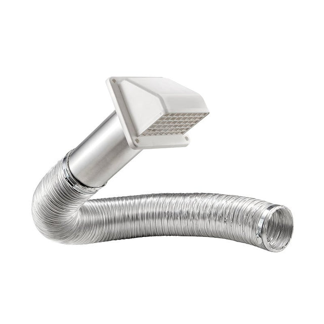 Lambro 1375W-R Wall Hood Vent Kit, Plastic, White, Includes: (2) 4 in Metal Worm Gear Clamps