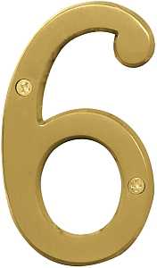 Hy-Ko Prestige Series BR-43BB/6 House Number, 2.938 in W x 6.875 in H Dimensions, Character: 6, 4 in H Character, Brass, Pack of 3
