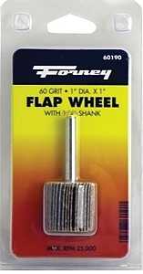 Forney 60190 Flap Wheel, 1 in Dia, 1 in Thick, 1/4 in Arbor, 60 Grit, Aluminum Oxide Abrasive