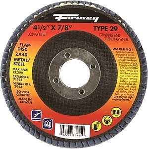 Forney 71927 Flap Disc, 4-1/2 in Dia, 7/8 in Arbor, 60 Grit, Medium, Zirconia Aluminum Abrasive