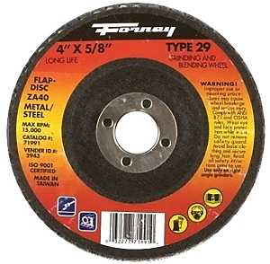 Forney 71991 Flap Disc, 4 in Dia, 5/8 in Arbor, 36 Grit, Medium, Zirconia Aluminum Abrasive, Fiberglass Backing