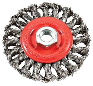 Forney 72759 Wire Wheel Brush, 4 in Dia, 5/8-11 Arbor/Shank, 0.02 in Dia Bristle, Carbon Steel Bristle