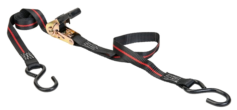 Keeper 45721 Tie-Down, Ratchet Adjustment, 1 in W, 8 ft L, 500 lb Working Load, S-Hook End, 2/PK