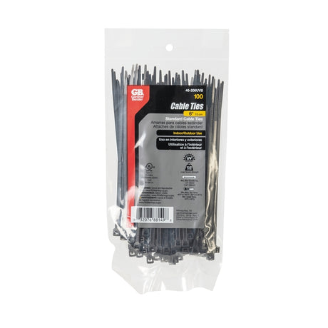 Gardner Bender 46-206UVB Cable Tie, 0.22 in Max Bundle Dia, Double-Lock Locking, 6/6 Nylon, Black, 6 in L, 100/PK