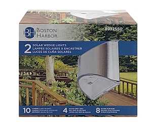 Boston Harbor 26083 Solar Light Wedge Stainless Steel, NI-Mh Battery, AA Battery, 4-Lamp, Stainless Steel