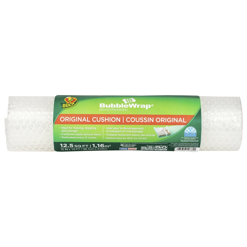 Duck 288089 Bubble Wrap, 10 ft L, 15 in W, Polyethylene, Clear