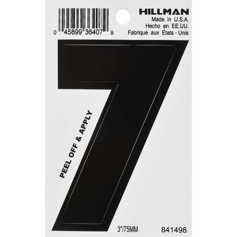HILLMAN 3 in. Black Vinyl Self-Adhesive Number 7 1 pc, Pack of 6