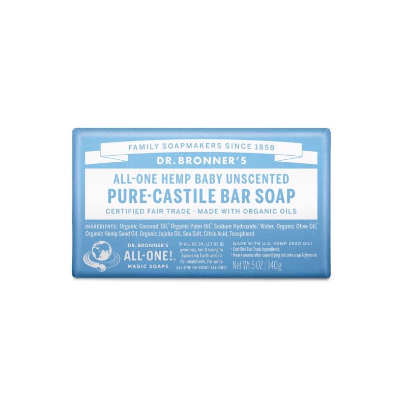 Dr. Bronner's Organic Unscented Scent Pure-Castile Baby Bar Soap 5 oz, Pack of 12