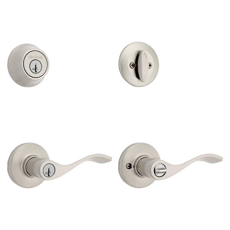 Kwikset 96900-420 Deadbolt Security Set, Keyed Entry Lock, Lever Handle, Balboa Design, Satin Nickel, Turn Piece, Zinc