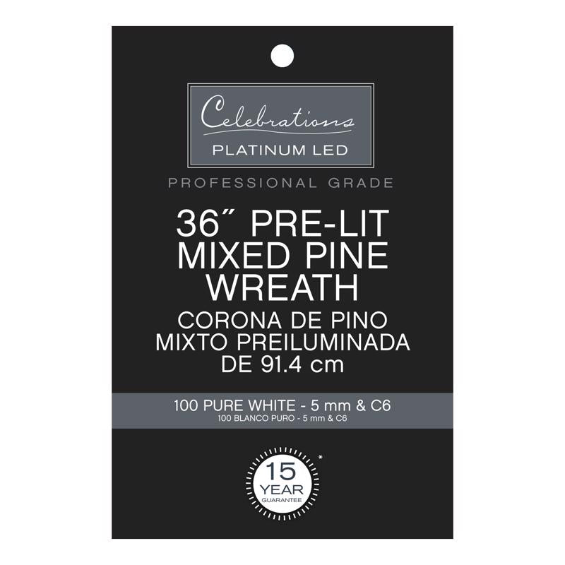 Celebrations Platinum 36 in. D LED Prelit Pure White Mixed Pine Christmas Wreath, Pack of 2