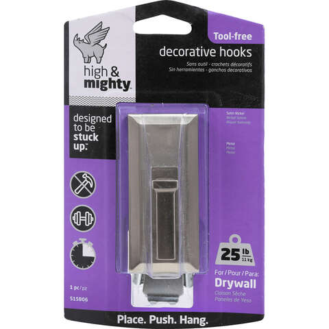 High & Mighty 3.5 in. L Satin Nickel Silver Metal Decorative Hooks 25 lb. cap. 1 pk, Pack of 4