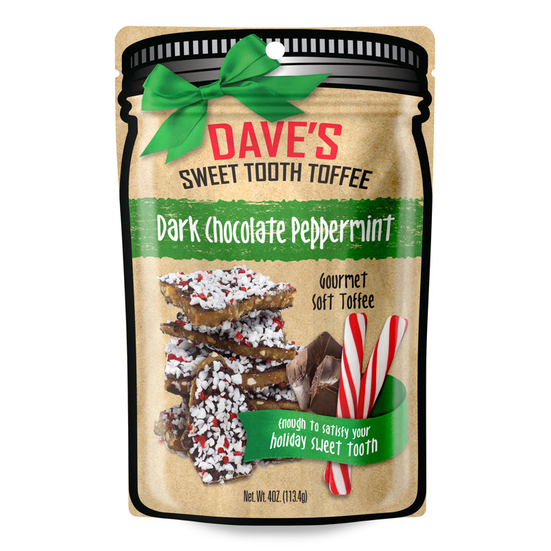 Dave's Sweet Tooth Dark Chocolate Peppermint Toffee 4 oz, Pack of 12