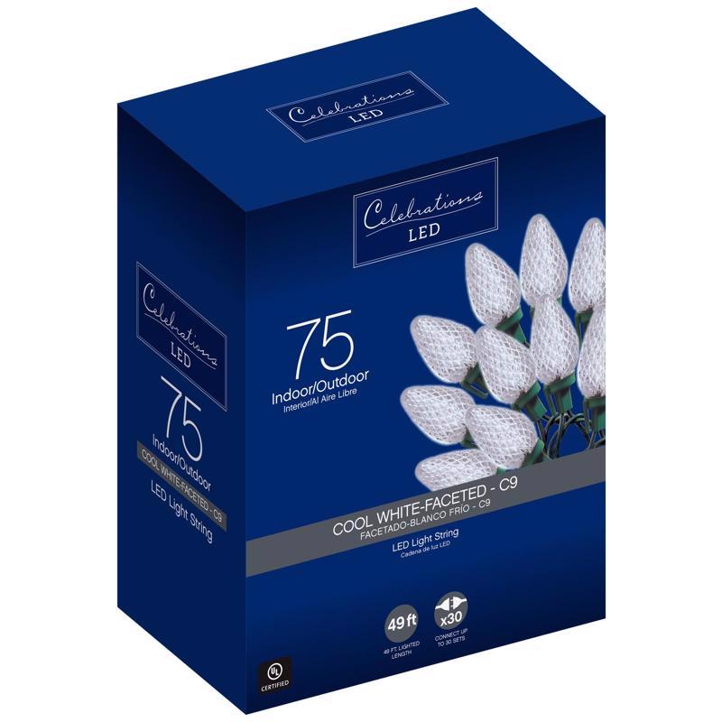 Celebrations Blue LED C9 Cool White 75 ct String Christmas Lights 49 ft., Pack of 4