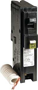 Square D HOM115CAFIC Circuit Breaker, AFCI, Combination, 15 A, 1 -Pole, 120 V, Fixed Trip, Plug Mounting