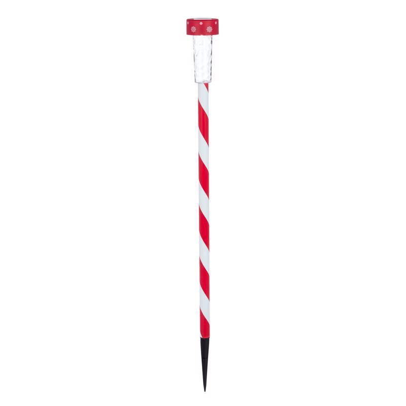 Alpine LED White Solar Candy Cane Striped Stake 23 in. Pathway Decor, Pack of 24